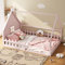 PUGSDRLY Lit Cabane Enfant 140x200cm avec Barriere,Lit au Sol eEnfant avec Tête Design Unique,Cadre de lit d'enfant en Bois(sans Matelas) (Rose, 140x200)