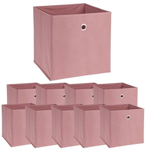 Murago - 10er Set Faltbox ca. 30x30x30 cm Rosa - Würfel Aufbewahrungsbox faltbar Aufbewahrungskörbe Einschub Korb Boxen Box Stoff Altrosa für Kleidung Spielzeug Kinderzimmer Baby Regalkorb Klappbox