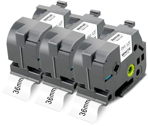 Pristar 3x Kompatibel Schriftband für Brother P-Touch Bänder TZe 36mm ersatz für TZe-261 TZe261 für Brother P-touch CUBE Pro PT-P910BT PT-P950NW PT-P900W Beschriftungsgerät, Schwarz auf Weiß