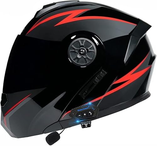 Casco da moto modulare Bluetooth Flip Up Casco integrale da moto con doppia visiera antiappannamento Caschi integrali omologati ECE Leggeri per donne e uomini F,XL=61-62CM