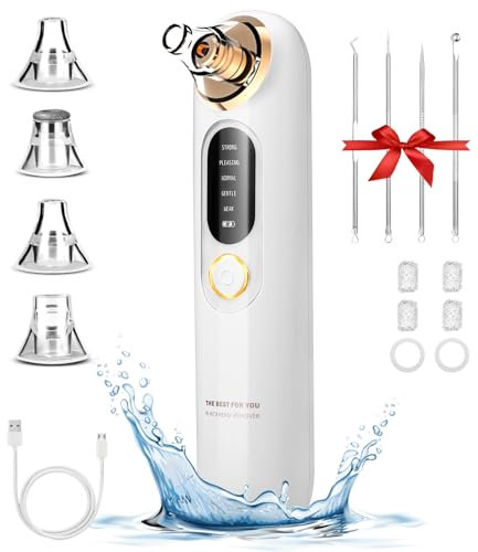 Taoxee Extracteur de points noirs, nettoyeur de pores, aspirateur d'acné, aspirateur pour le visage, points noirs, acné, avec 5 modes, avec 4 têtes d'aspiration interchangeables
