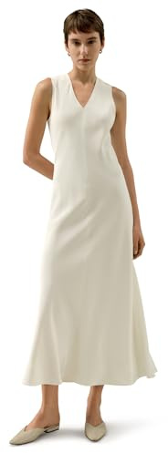 LilySilk Ärmelloses Seiden-Maxi-Kleid V-Ausschnitt Midi-Länge Abendkleid Sommer Casual Trägerkleid mit Seitentaschen(Papyrusweiß,M)