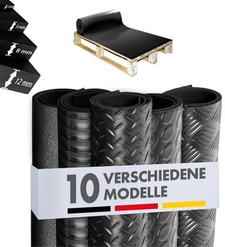 Floordirekt Gummimatte Meterware - Gummiläufer in vielen Strukturen - Antirutschmatte - Bodenbelag - Bautenschutzmatte (100 x 62,5 x 1,97 cm)