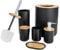 Bathroom Accessories Set - 6-piece Modern White Bathroom Accessories Set - Includes Trash Can Toilet Brush Toothbrush Holder Soap Dispenser Soap Dish and Mouthwash Cup (Black)