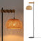 Alpinaluz Lampadaire avec abat-jour en osier naturel fabriqué à la main - Structure noire et bois, base ultra fine, interrupteur à pied - Style bohème moderne, hauteur 157 cm, E27