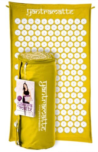 YAKEBA Akupressurmatte XL für Massage, Kopfschmerzen, Rückenschmerzen, Verspannungen uvm. – Yantramatte/Shakti Matte/Akkupressmatte für Zuhause - Einfach im Alltag anwendbar – Shaktimat (Gelb)
