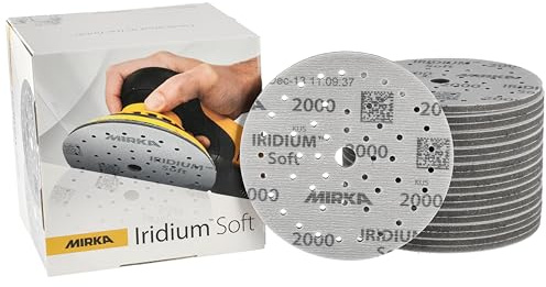 Mirka Schleifscheiben Iridium Soft Ø 150 mm P2000 Klett Multifit 20 Stk | Schaumbasiertes Schleifmittel für präzises Finish bei Klarlackschliff und Karosseriereparatur mit Aluminiumoxid