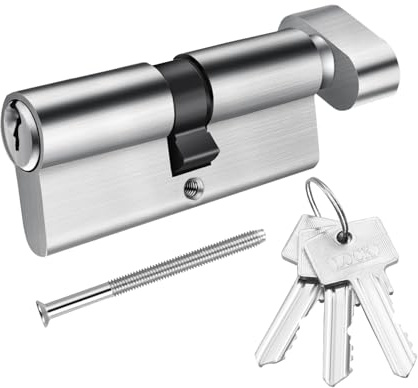 SISAV 45/35T Thumb Turn Euro Lock Cylinder (80mm) - Aluminum Clad Brass Material, Nickel Brushed Finish, High Security, Anti-Drill, with 3 Brass Keys