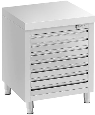 Royal Catering Stainless steel Kitchen cabinet 70 x 50 cm, 185 kg load, 7 drawers for pizza dough, food grade stainless steel, adjustable 150 mm feet, easy installation, commercial drawer cabinet