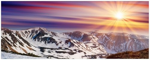 Wallario Küchenrückwand selbstklebend 115 x 50 cm, Motiv: Farbenfroher Sonnenuntergang im Winter - Schnee in den Bergen | Spritzschutz abwischbar & pflegeleicht