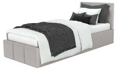 Muralo - Polsterbett 90x200cm mit Bettkasten und gestepptem Kopfteil - Einzelbett- Ohne Matratze - Jugendbett - Stilvolles Schlafzimmer-Bett - Grau