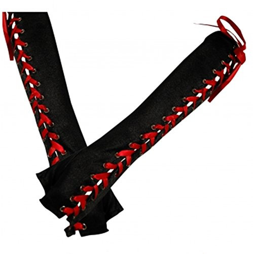 Black Out Gothic Satin Armstulpen mit Schnürung rot