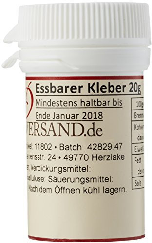 Essbarer Kleber zum Zusammensetzen von Dekoren und Ornamenten aus Blütenpaste, Rollfondant, Royal Icing und Marzipan. Benetzen Sie dazu die Oberflächen dünn mit dem Lebensmittelkleber und setzen Sie die Teile dann zusammen und lassen Sie diese trocknen.- Menge: 20g- sehr ergiebig- starker Halt