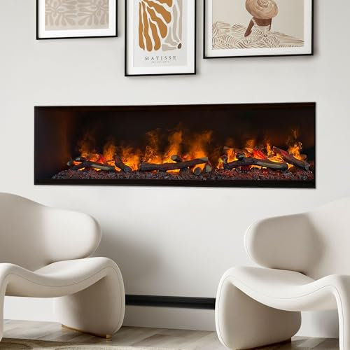 muenkel design wall fire electronic PRO - Opti-Myst Elektro-Kamin Wandeinbau inkl. Dekoholz – ohneHeizung - interner Wassertank – Breite 1650 mm