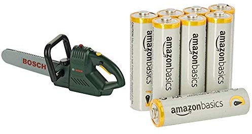 Theo Klein 8430 - Bosch Chainsaw & Amazon Basics AA Performance Alkaline Batteries [Pack of 8] - Packaging May Vary