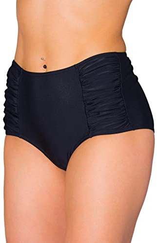 Aquarti Bikinihose Damen mit Hoher Taille und Raffung | Aquarti Klassische Bikinihosen für Damen in Uni-Farben