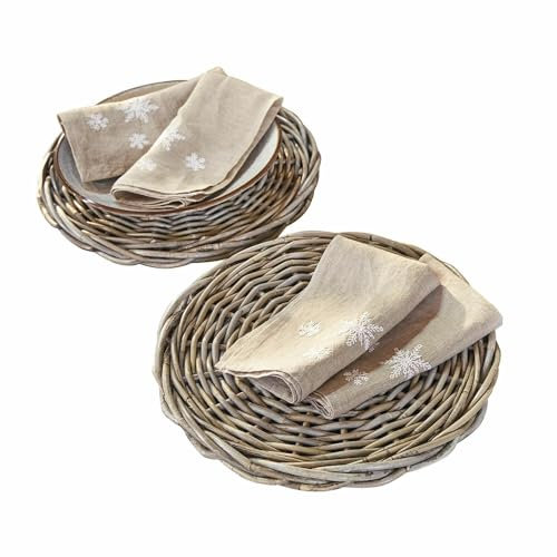 LOBERON Platzteller 2er Set Bland, handgeflochten, zeitloses Design, mediterranes Flair, Platzset, Tischdekoration, Tischaccessoires, Rattan, braun