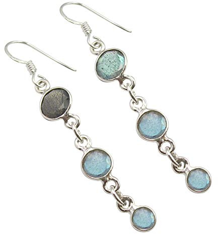 SilverStarJewel Massive runde Labradorit-Ohrringe aus Sterlingsilber 5,6 cm Damen Stein