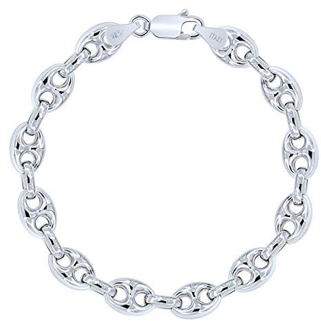 PLANETYS - Hohl Kaffeebohne Bohnenkette Armband 925 Sterling Silber rhodiniert - 7.5 mm Breite
