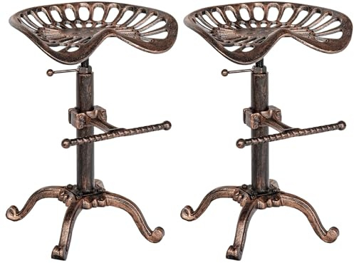CLP 2er Set Barhocker Butch mit Gusseisernem Sitz und Fußstütze I Thekenhocker mit Metallgestell Und höhenverstellbarem Sitz | Farbe Bronze