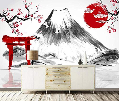 MIWEI Wallpaper Papier Peint Panoramique Mont Fuji Fleur De Prunier Abstrait Noir Et Blanc Papier Peint Nature Intissé Murale Chambre Salon（430cmX300cm）