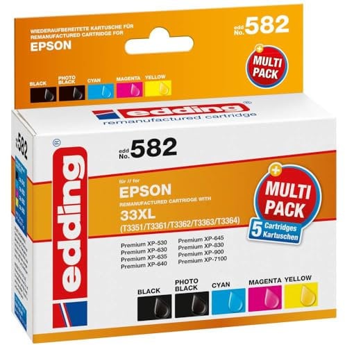 edding Druckerpatrone ersetzt Epson 33XL, T3357, T3351, T3361, T3362, T3363, T3364 Kompatibel Kombi-Pack Schwarz, Foto