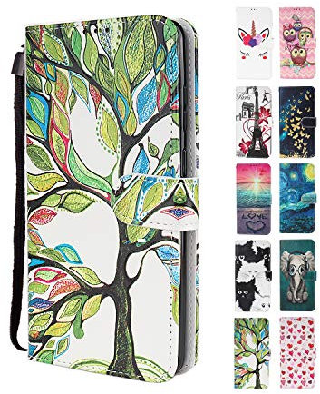UCool für Samsung Galaxy A51 4G Hülle PU Leder Flip Klappbar Lederhülle Schutzhülle 3D Farbe Baum des Lebens Bunt Muster Wallet Cover Flip Case Handyhülle mit Kartenfach Tasche Etui