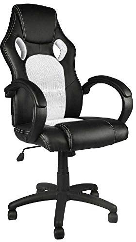 BAKAJI Sedia Sportiva Poltrona Direzionale da Ufficio 4 Ruote Girevole 360° Modello Racer Gaming Design Extra Lusso in Ecopelle Nero e Tessuto (Grigio chiaro)