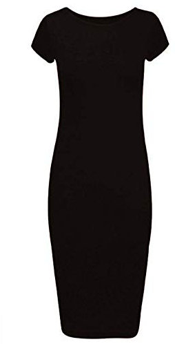 FASHION 7STAR Ladies Cap Sleeves Bodycon Midi Dress Womens Cap Sleeve Stretch Bodycon Pencil Long Midi Dress Size 8-26 Black