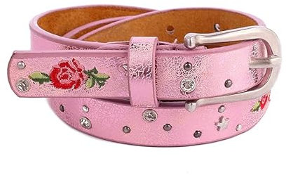 AnJuHoPa Cintura con strass per donne e ragazze, cintura di cristallo ricamata con fiore di rosa in colore blu marino, colore oro rosa, cintura stretta da donna per abiti cintura, rosa (ricamato),