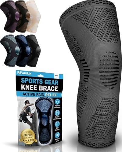 POWERLIX Kniebandage für Damen/Männer, Kompression Kniestütze für Meniskusriss, Arthritis, Linddert Kniescherzen, ACL, Laufen, Gewichtheben, Basketball, Volleyball, Sport, Grau, S