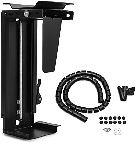 Aestic Under Desk PC Holder Mount - Adjustable 360 Degrees Swivel CPU Tower Black Steel Bracket, Heavy-Duty Computer Support for Sit Stand Desk - with Mounting Hardware and Cable Management Sleeve