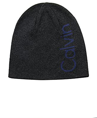 Calvin Klein Herren Reversible Beanie-Mütze, Heather Grey and Blue Logo, Einheitsgröße