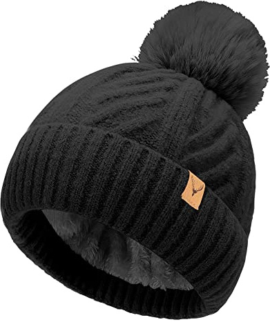 NEOLA Gorros de Invierno para Mujer - Gorro Beanie con Forro Polar para Damas, Gorro de Punto Suave y Cálido con Pompón Desmontable de Piel Sintética Gruesa para Deportes al Aire Libre, Esquí UK