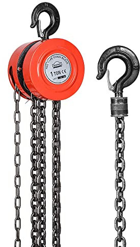 universel Palan à chaîne manuel DEWINNER 1T avec crochet robuste, hauteur de levage 3M, rouge
