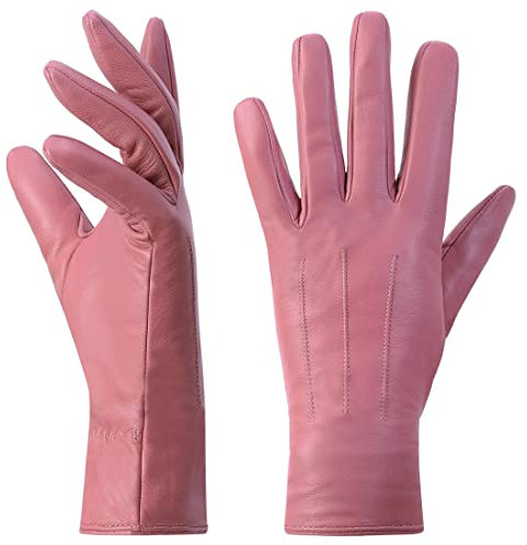 Harssidanzar Guanti invernali da donna in pelle Fodera in caldo cashmere Touch screen Finitura vintage GL017EU,Rosa,taglia XL