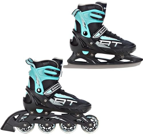 RAVEN Profession Inlineskates Inliner für Kinder und Erwachsene OPTIONAL 2in1 mit Schlittschuhen verstellbar (Black/Mint mit Kufen, 38-42 (25cm-27,5cm))