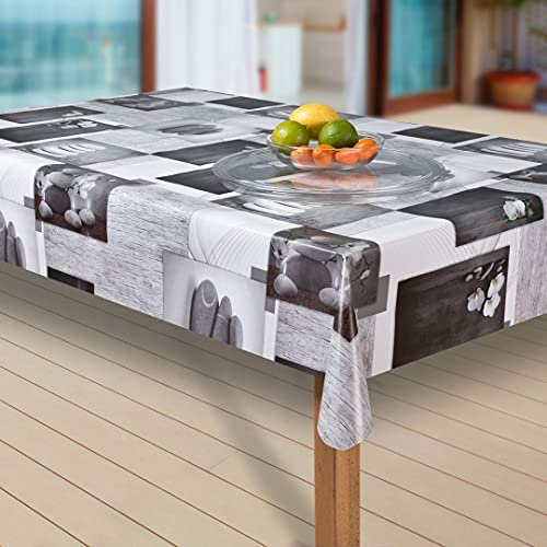 laro Wachstuch-Tischdecke Abwaschbar Garten-Tischdecke Wachstischdecke PVC Plastik-Tischdecken Eckig Meterware Wasserabweisend Abwischbar, Muster:Steine grau-Weiss, Größe:130x240