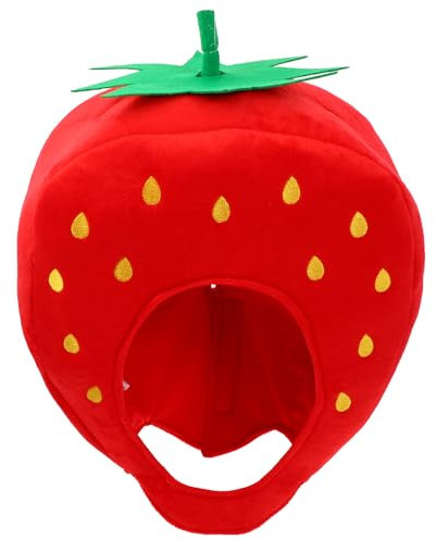 NUOBESTY Plüsch-Erdbeer-Kostümkappe – Früchte Kopfbedeckung Kapuze für Party Cosplay, Foto-Requisite, Cartoon-Selfie-Hut für Dress Up Decor