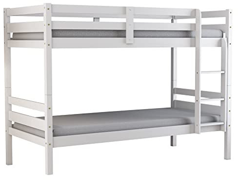 Arredo Stock Letto a castello in legno di pino massello, 90x190x156 cm (Bianco laccato)