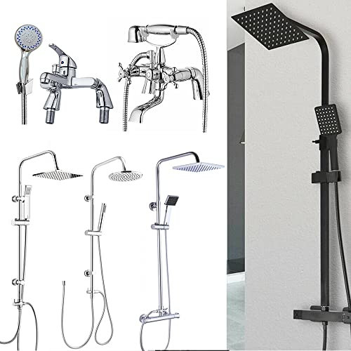 AutoFu Shower Set Kit, Shower Riser Rail Shower Holder Shower Hose Square Mixer Shower Head Kit for Bathroom Shower System
