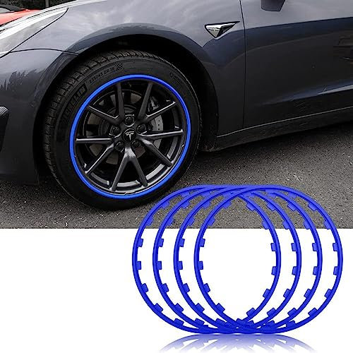 RVUEM Leichtmetallfelgen Schutz, 16/17/18/19/20 Zoll Auto Felgenschutz, 4er Set, Felgenschoner, Radkantenschutzring, Antikollisions Kratzfest Auto Refit Zierleisten Set,Blau,18in