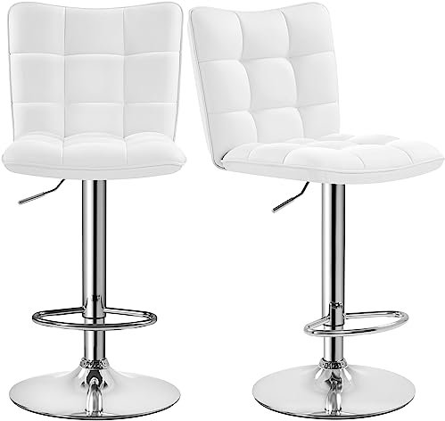 Yaheetech Juego de 2 Taburete de Bar Taburete de Altura Ajustable 92,5-113 cm Taburete Industrial Metal Silla de Cocina Tasburete Alto para Cocina Bar Comedor Blanco