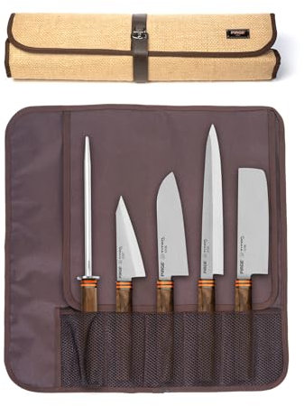 Pirge Titan East Japanisches Messerset mit Tasche 6 Stück - Asiatisches Messerset - Edelstahl Profi Küchenmesser Set - Profi Messerset Scharf