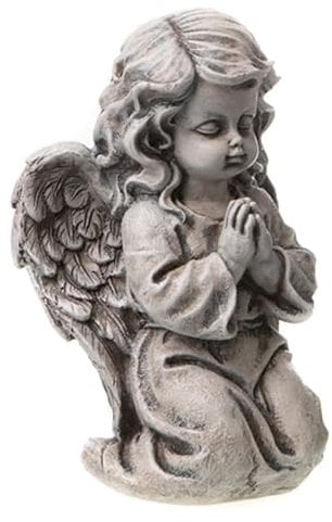 Besinnliche Grabdeko zur Erinnerung, frostfest und witterungsbeständig Grabschmuck - Grabfigur - Friedhof Deko (Engel knieend - H 16 cm)