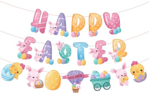 Happy Easter Banner, Easter Day Decorations Banner Favors for Home Holiday Party, Set of 18pcs For Easter Spring Party Home Christian Holiday Decoration