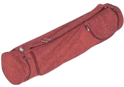 Bodhi Yogatasche ASANA Bag Cotton | Maharaja Collection | Yogamattentasche in verschiedenen Größen | Baumwolltasche für Yogamatte & Zubehör | inkl. Außentaschen | 70 cm | Mayuri/dunkelrot