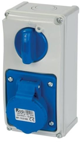 Prise fermée verticale avec sectionneur interrupteur, avec fond, 220 V 230 V, 3 pôles 2P+T, 32 A, IP54 - Rosi 19.3234B6