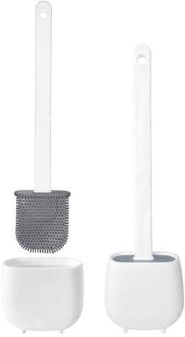 2X Escobillas y Portaescobillas de Inodoro, Cepillo y Soporte para WC, Silicona, TPR y Caucho termpoplástico, Blanco