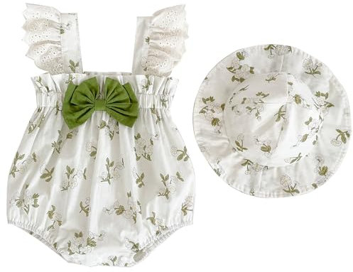 Yanmucy Baby Mädchen Sommerkleidung Säugling Kleinkind Mädchen Ruffle Strampler mit Sonnenhut Baumwolle ärmellose Ganzkörperanzug für 0-12 Monate (Strampler, 9-12 Monate)